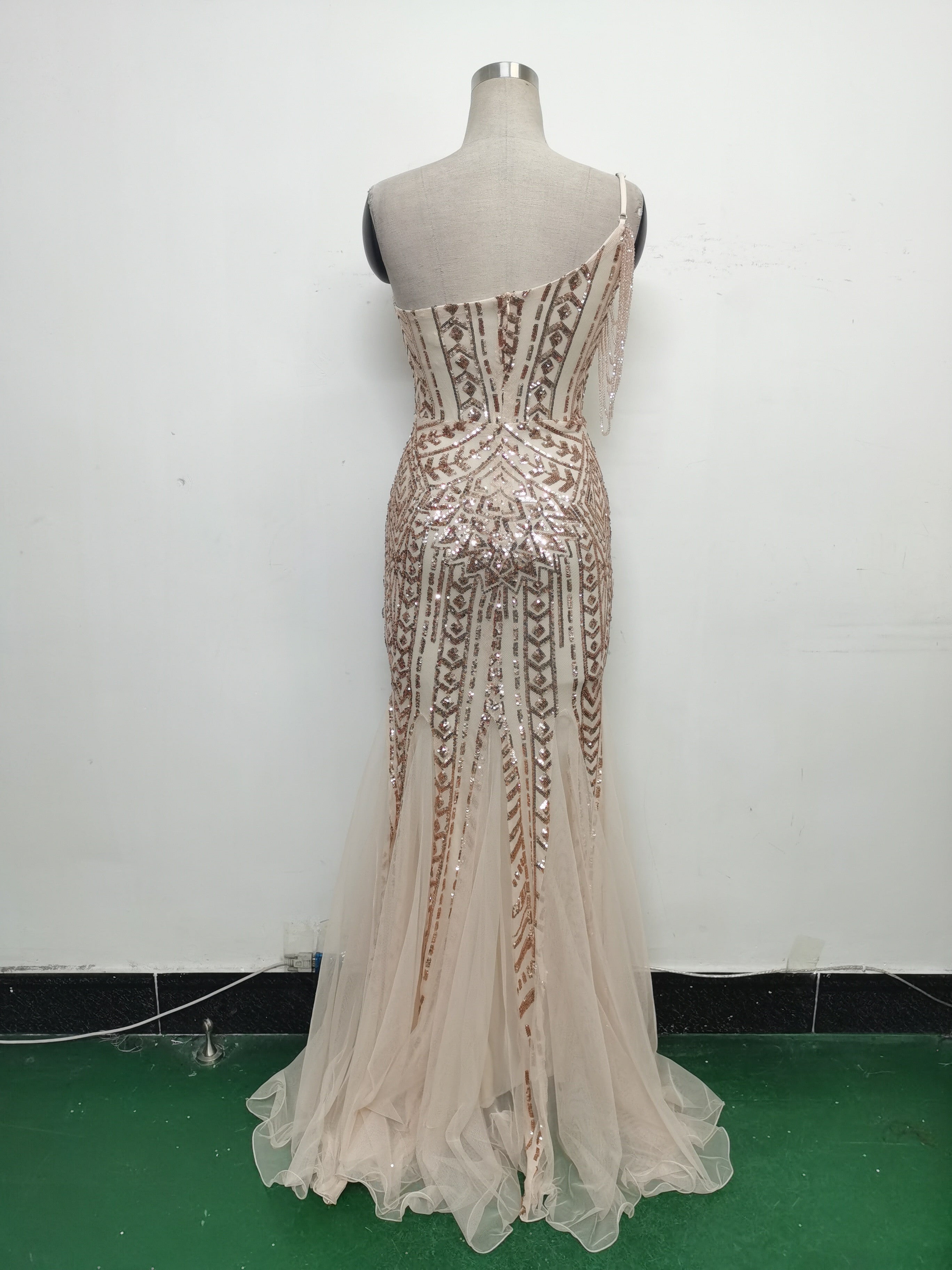 Women gift-ordered sequined mesh evening dress 27