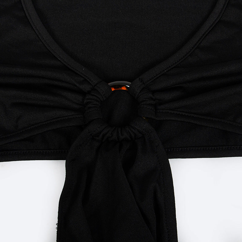 Women Autumn Solid Long Sleeve Cut Out Dress 12