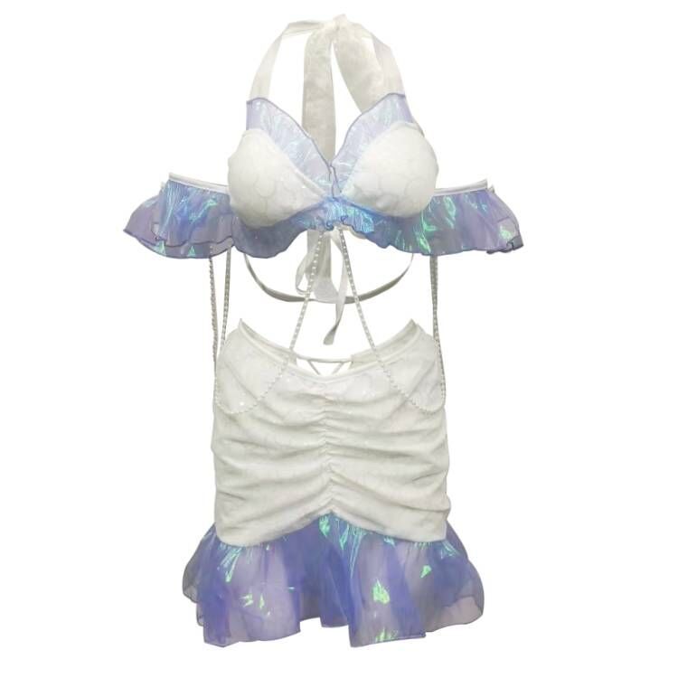 Women Beaded Sequin Bikini Mermaid Skirt Two Piece Set 9