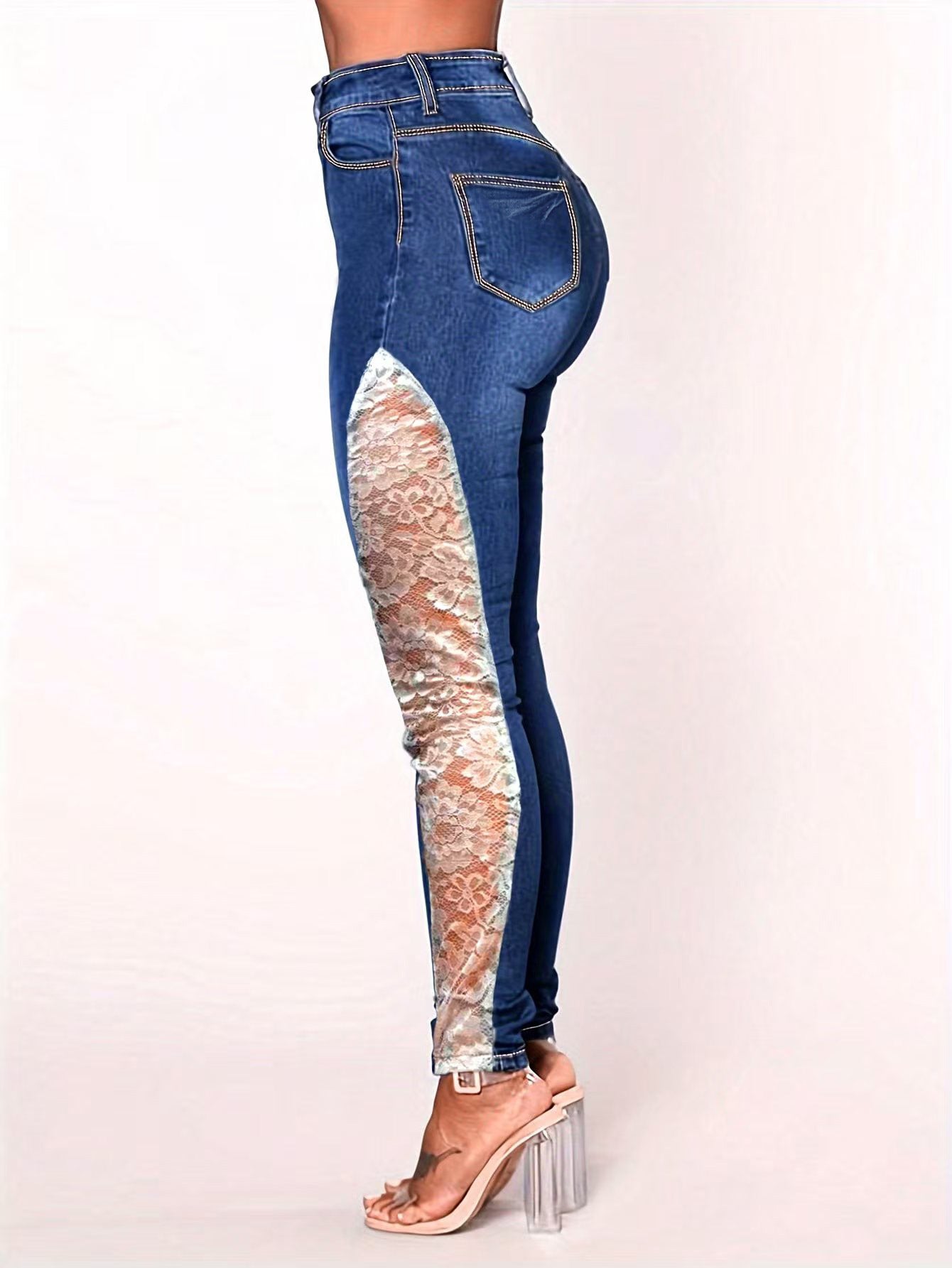 Women Sexy Lace Denim Pants