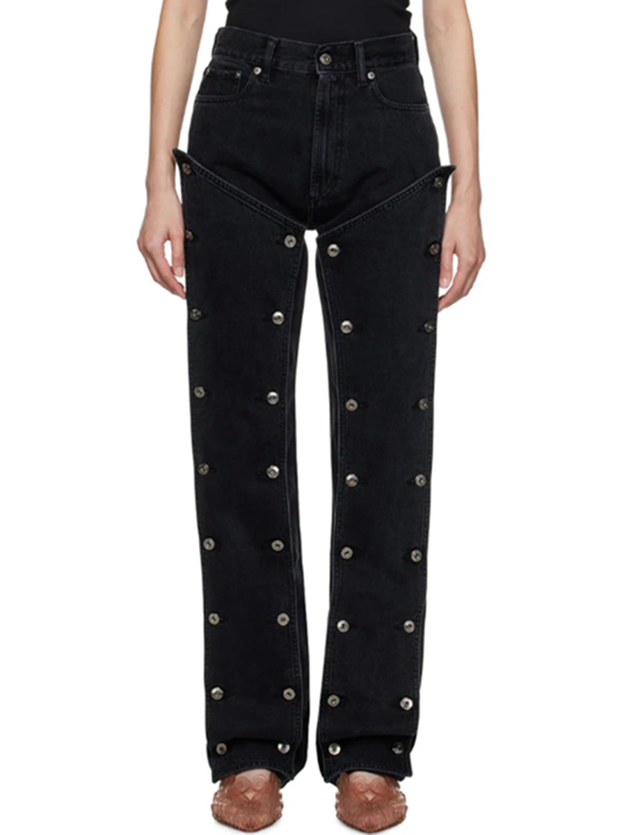 Autumn Street Trend Button Irregular Denim Pants High Waist Slim Fit Jeans