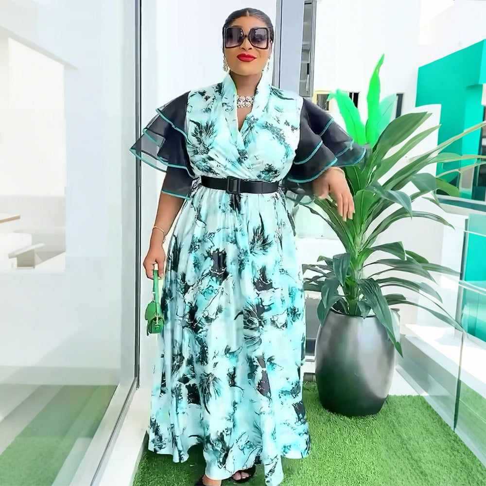 Plus Size African Women Printed Dress Puff Sleeve Long Dress 5