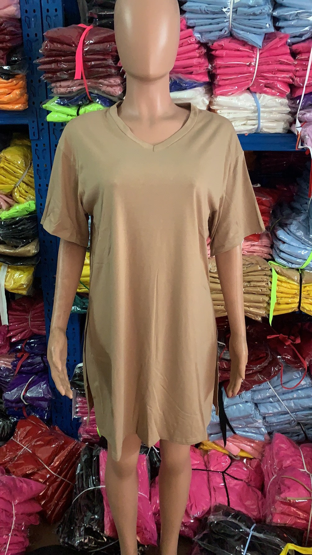 Women Summer Solid Slit Short Sleeve Top and Shorts Two-piece Set 20