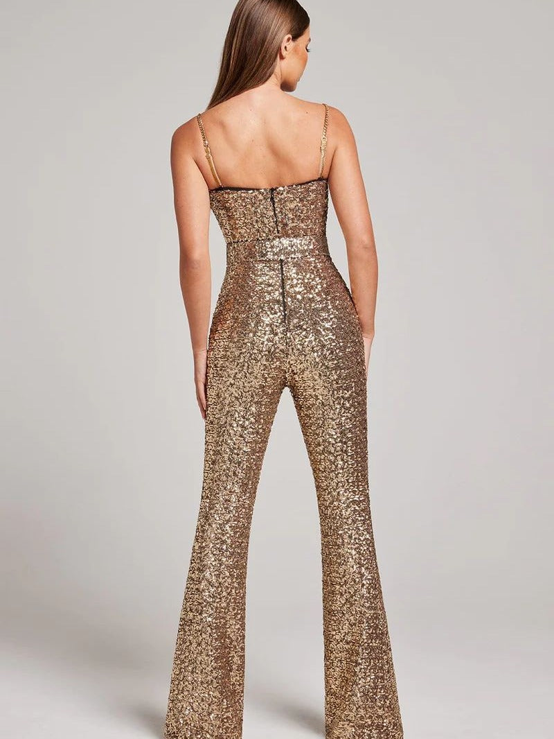 Spring And Winter Fashion Sexy Chain Belt Sequin Jumpsuit 8