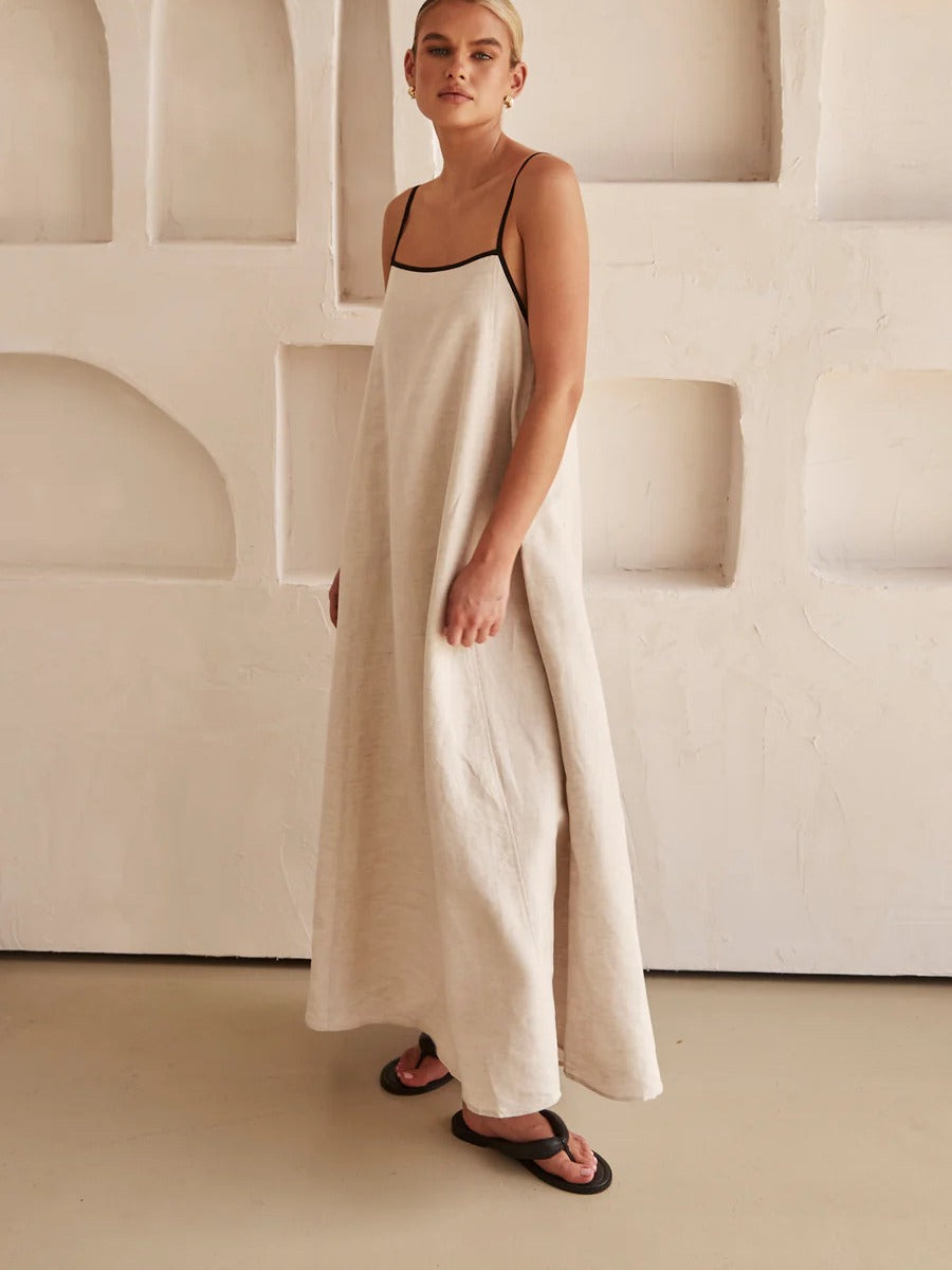 Women contrast color suspender dress 4