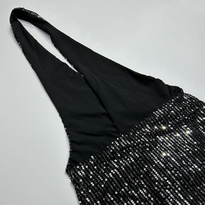 Nightclub Women's Clothing Fashionable Sexy Low Back Deep V Slit Sequins Dress 15