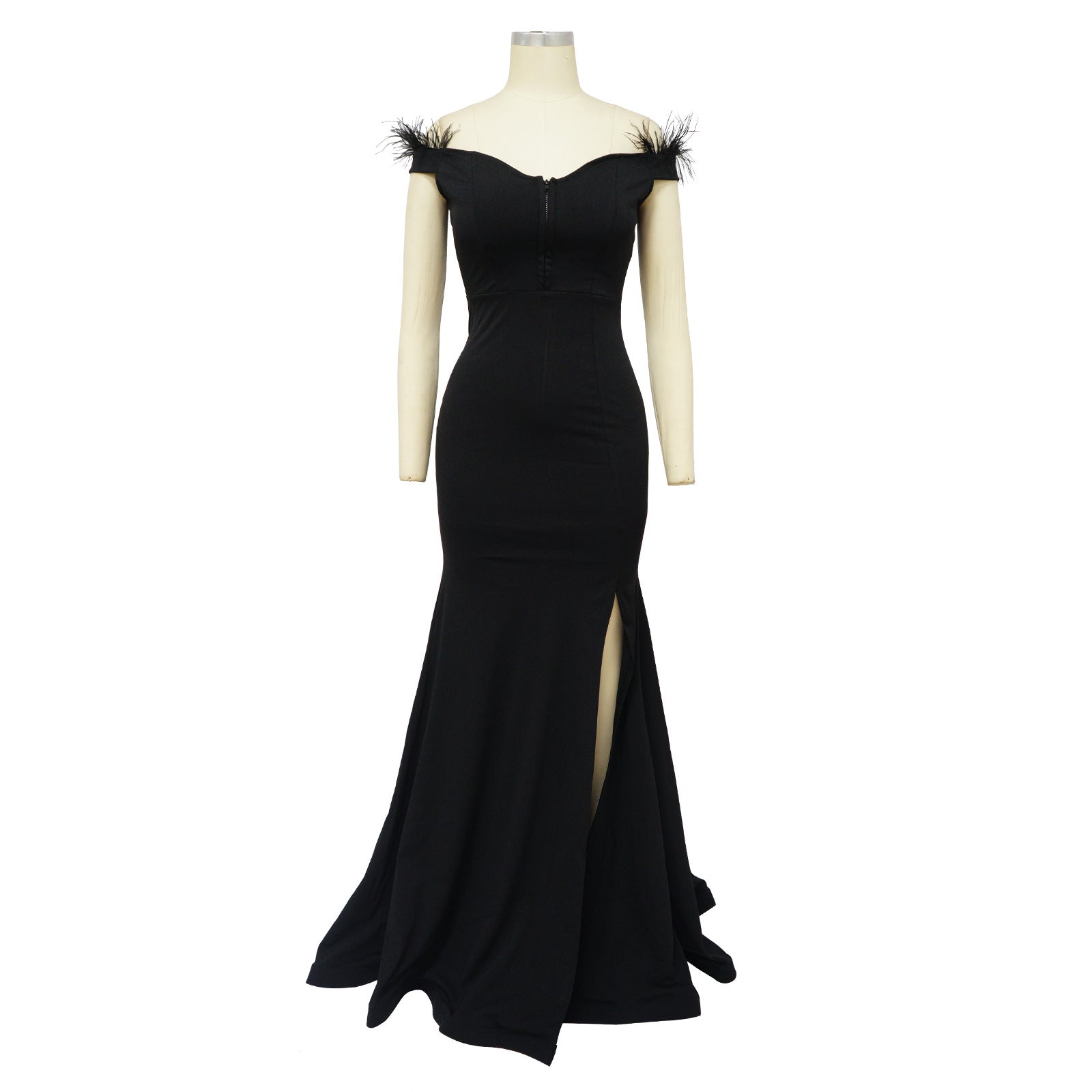 Women solid color v-neck sleeveless slit mermaid dress evening dress 18