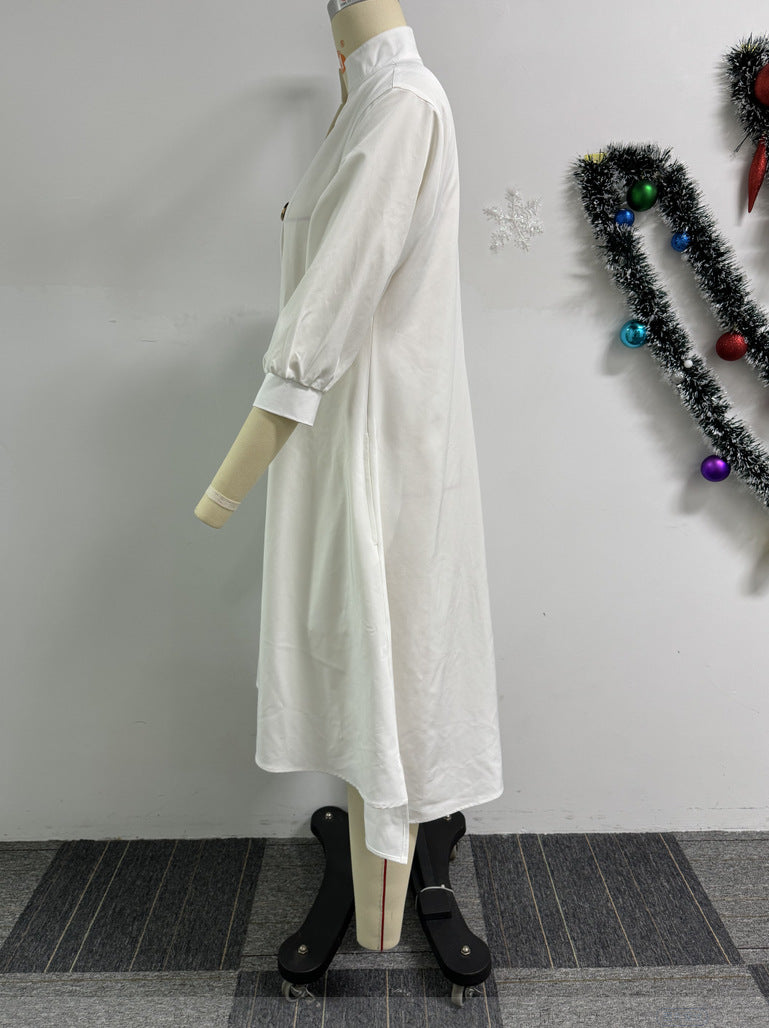 Women Solid Irregular Lantern Sleeve Dress 11