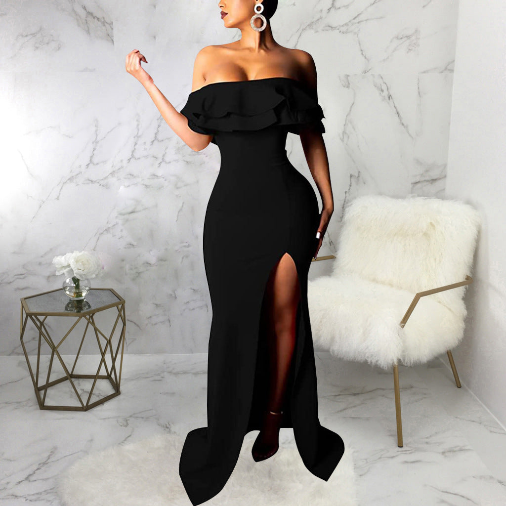 Sexy Fashion Ruffle Off Shoulder Split Dress 19
