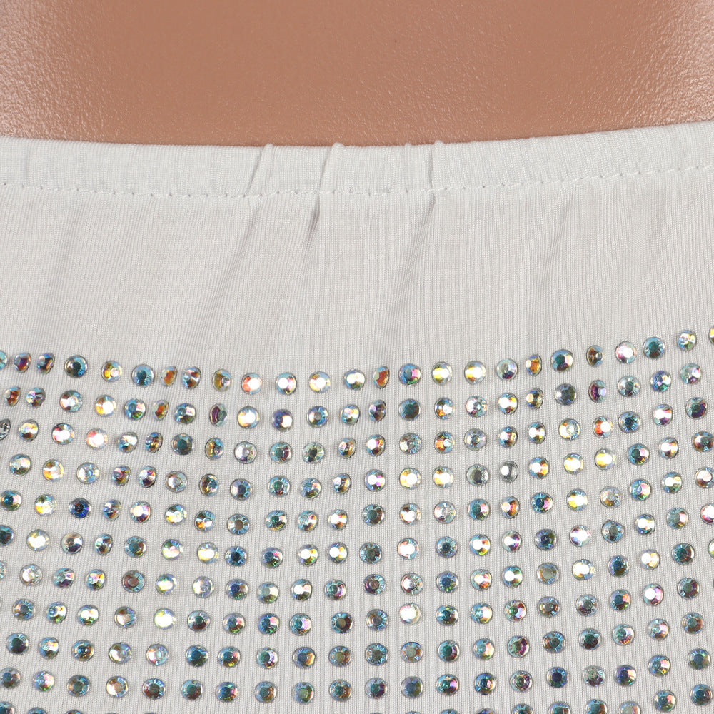 Sexy diamond-encrusted deep V-wrapped chest strap two-piece skirt set 47