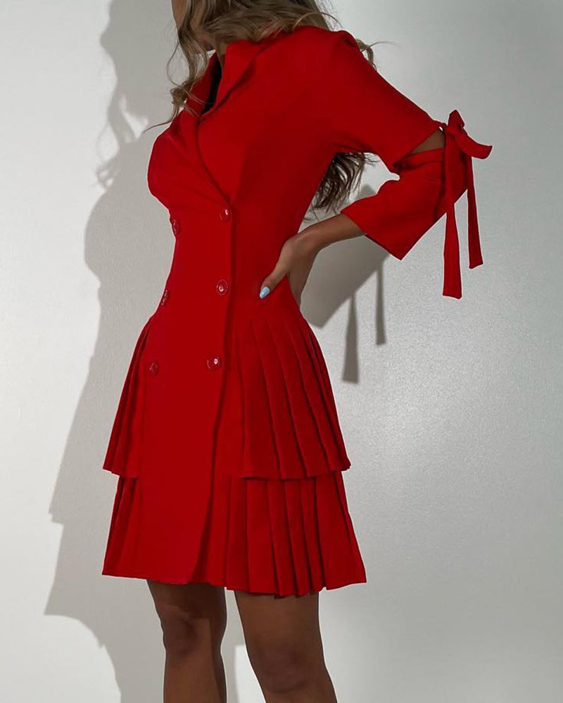 Women's Casual Loose Professional Side Pleated  Turndown Collar Career Dress 7