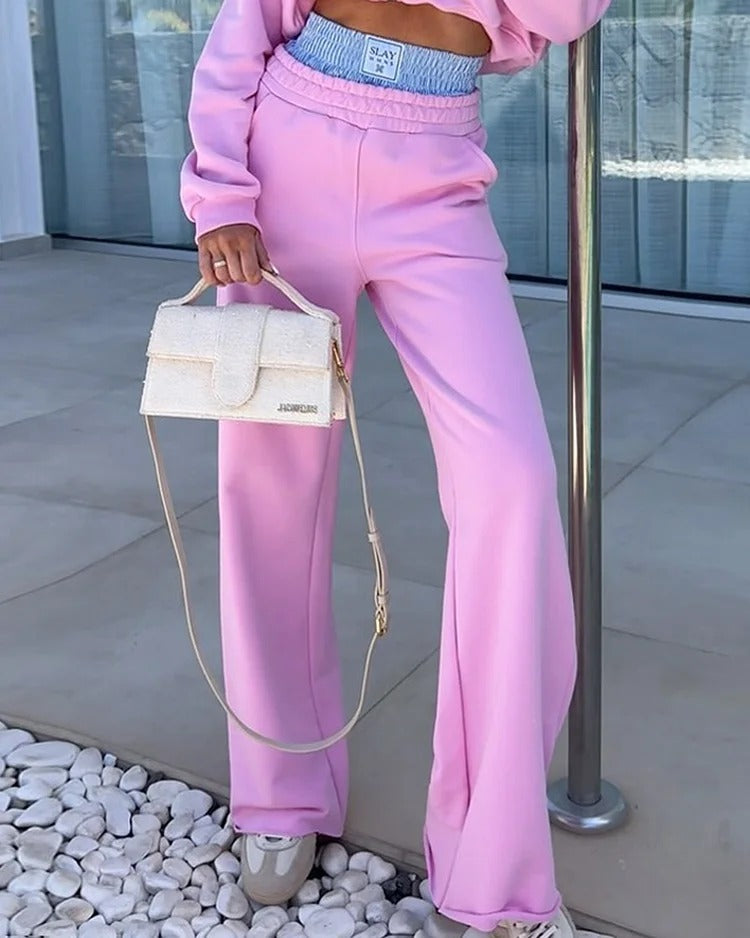 Women Fall V-Neck Athletic Solid Top and Pant Two-Piece Set 3