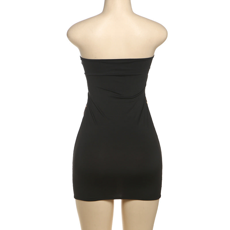 Spring/Summer Sexy Leopard-Patchwork Sleeveless Strapless Bodycon Dress for Women 6