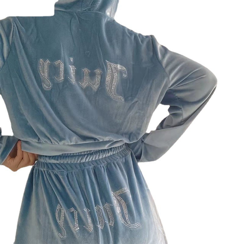 Fall Winter Tracksuits Fashion Beaded Velvet Sport Casual Two Piece Pants Set 11