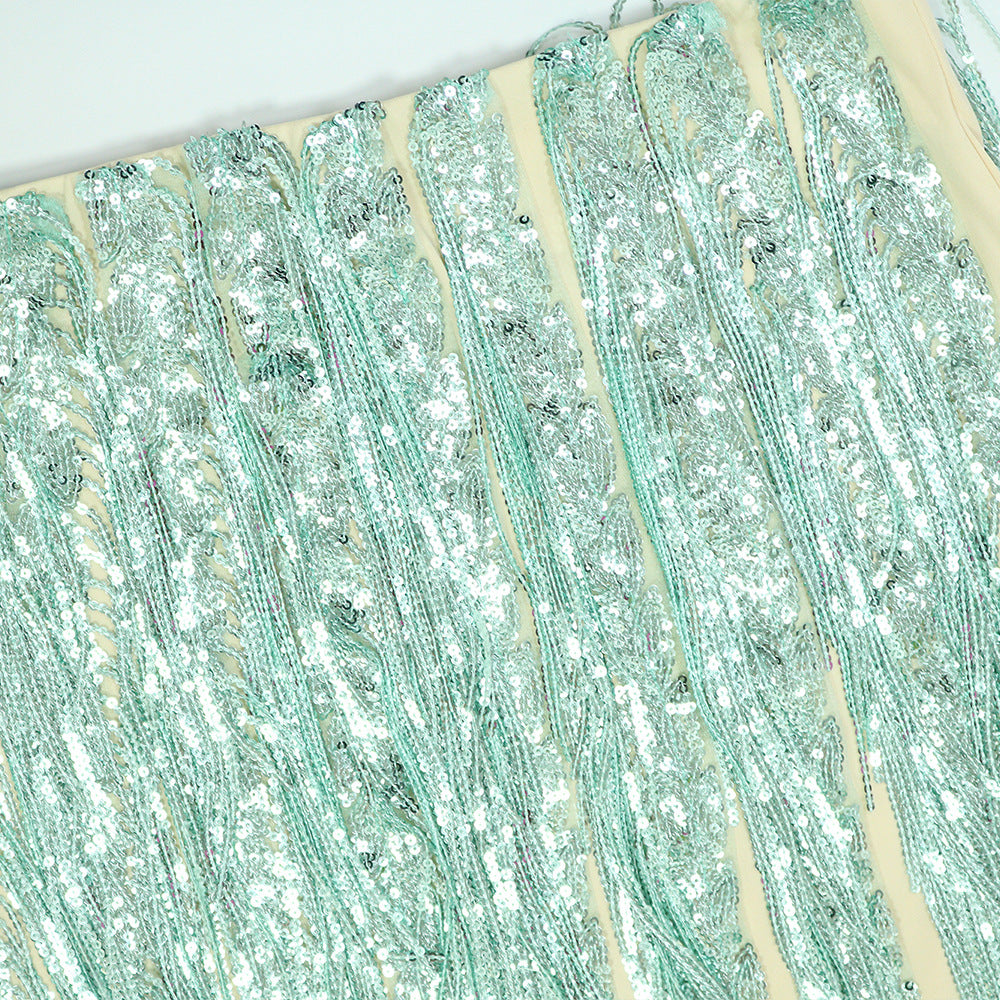 Strapless Top with Bodycon Skirt Fashion Fringe Two-Piece Women's Set 15