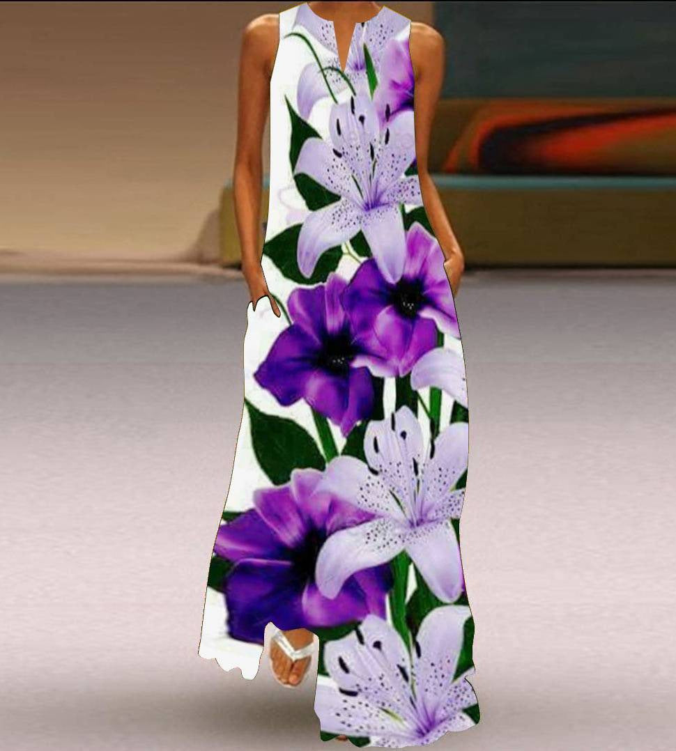 Summer women's sleeveless dress v-neck printed face dress 16