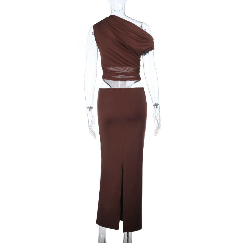 Off Shoulder Mesh Patchwork Cut-Out Women Slim-Fit Long Dress 8