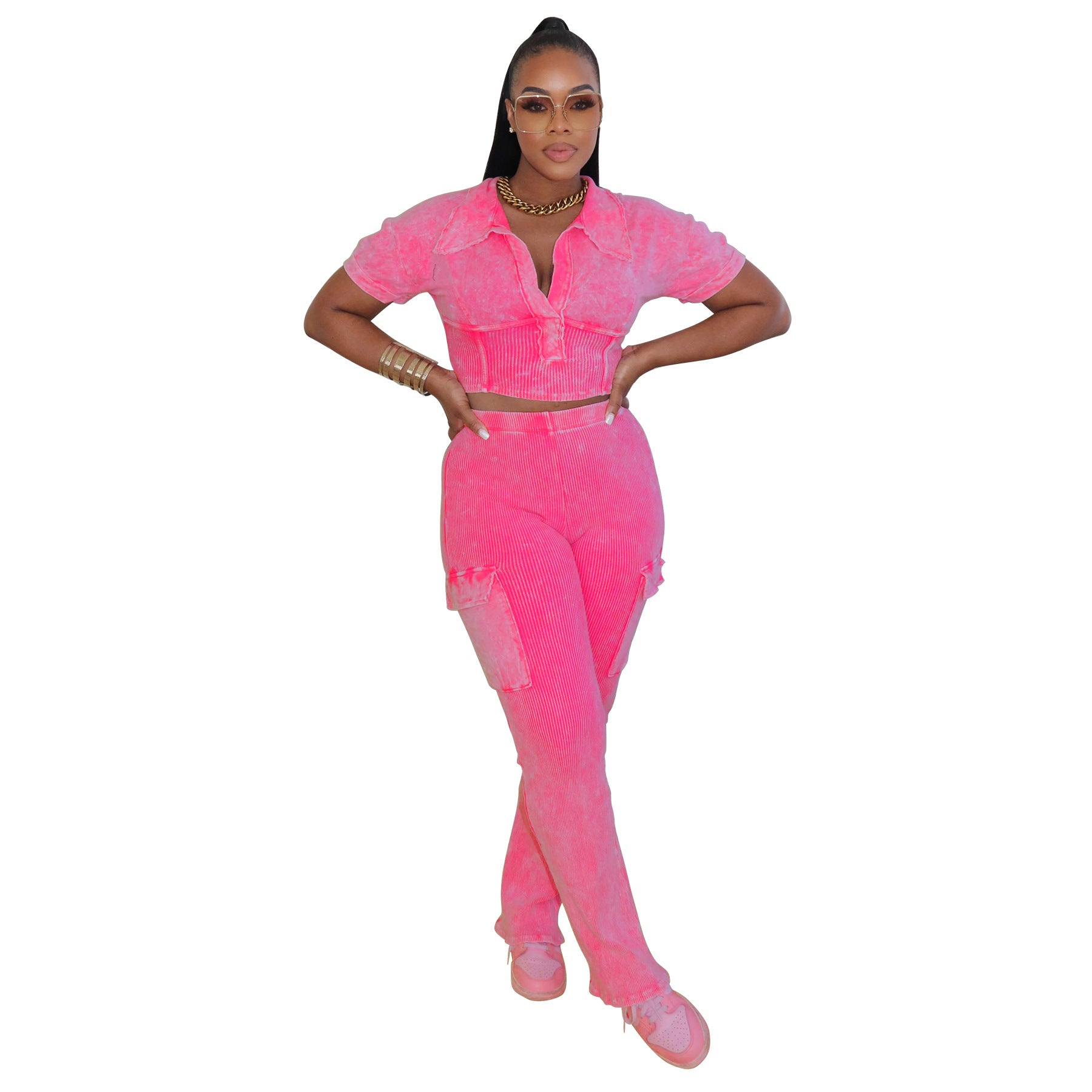 Women Sport Short-Sleeved Top and Pant Two-Piece Set 79