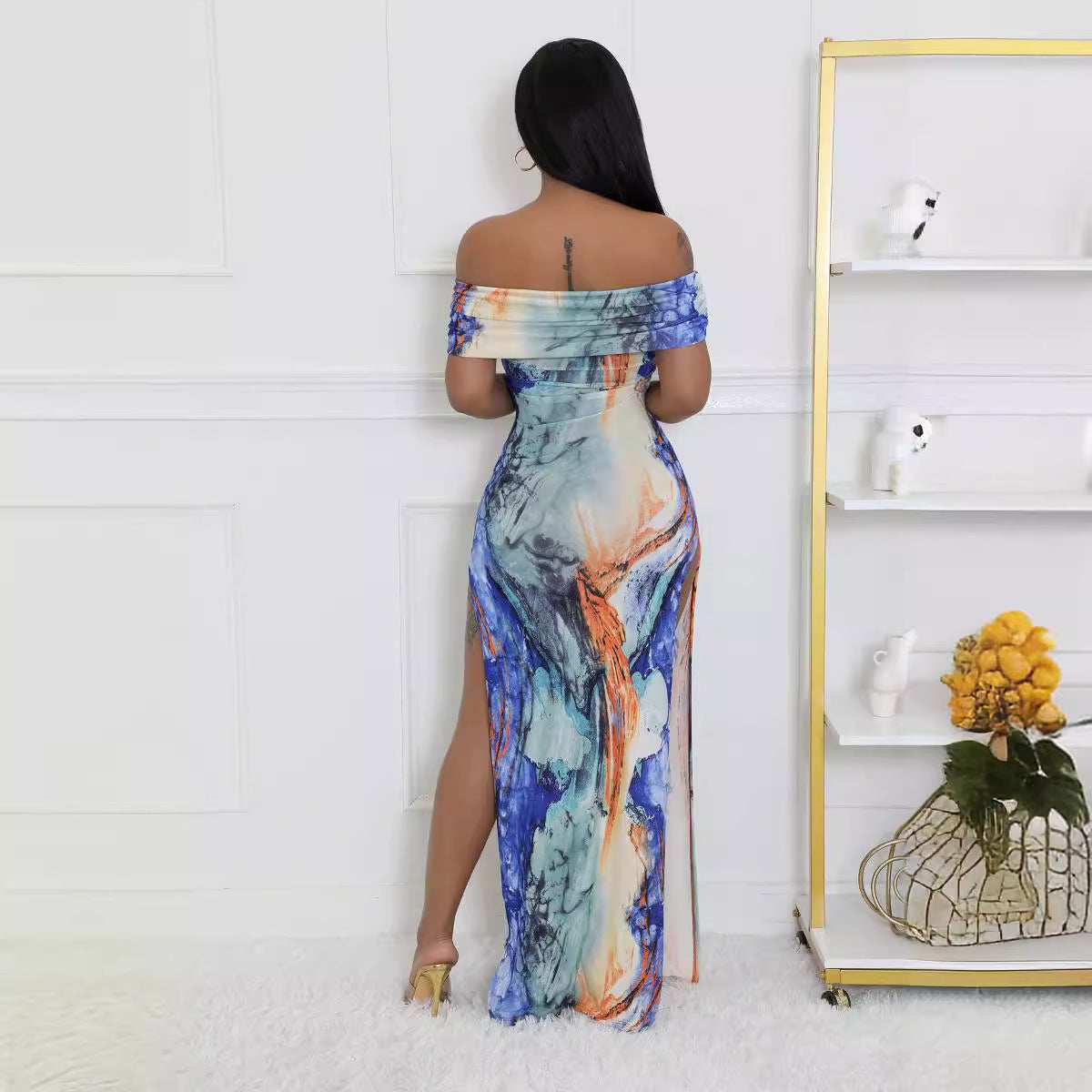 Women sexy printed slit dress 5