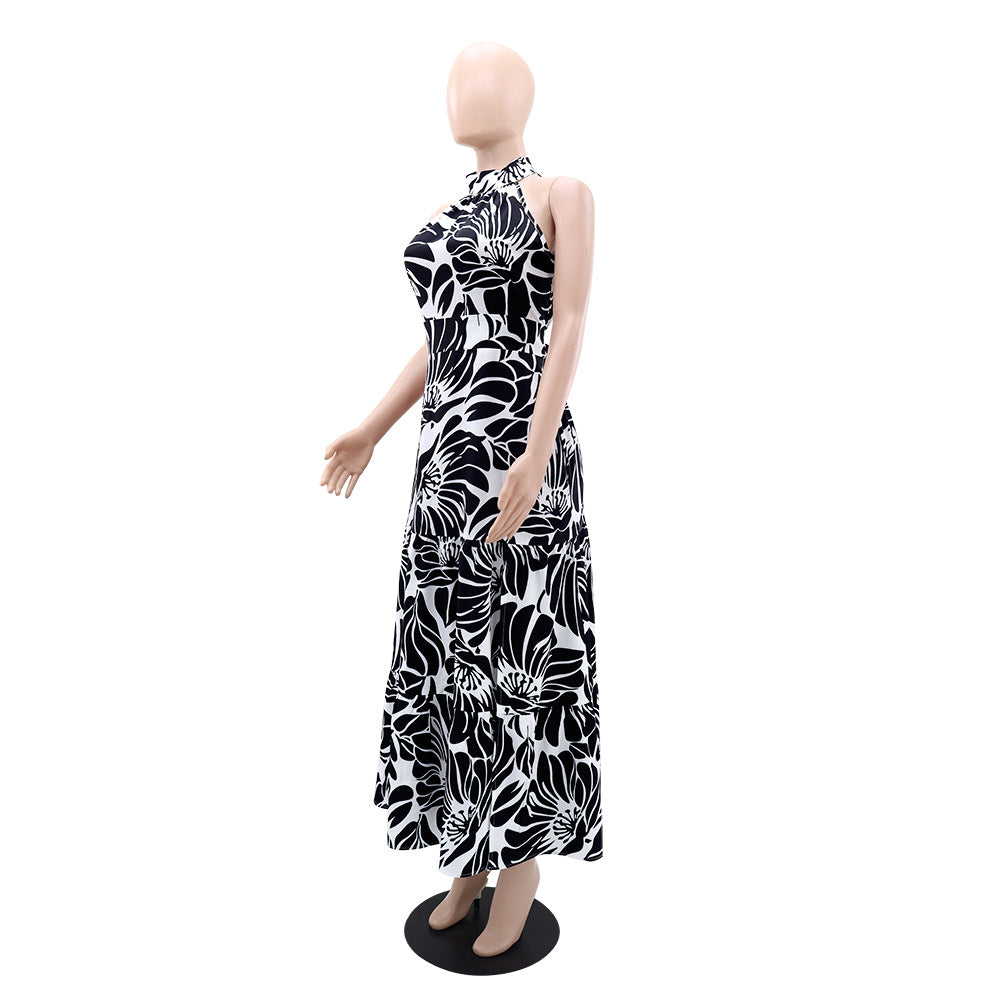 Women Sleeveless Chic Print Fashion Slit A-Line Long Dress 6