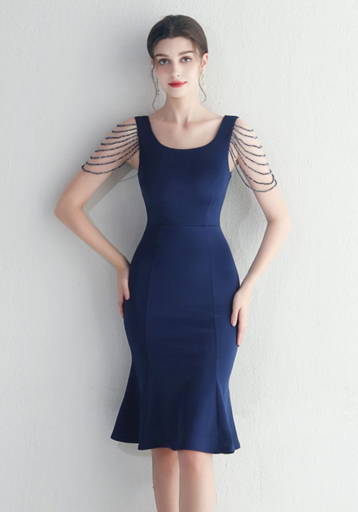 Short beaded bridesmaid exhibition etiquette short dress