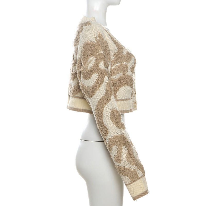 Autumn Fashion Color Matching V-Neck Buttoned High Waist Slim Women Knitting Top 24