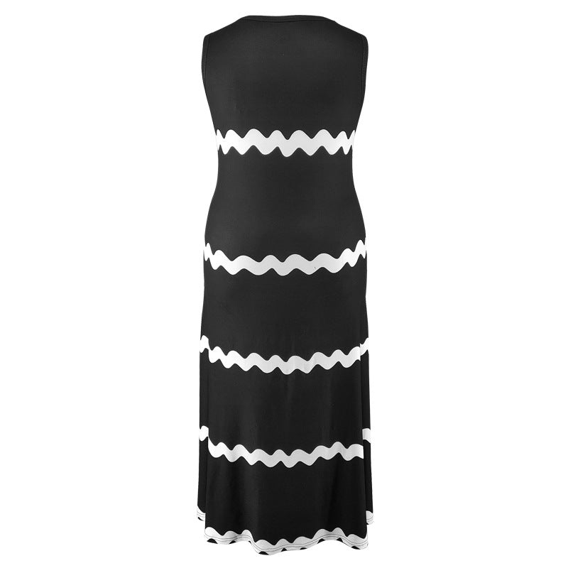 Plus Size Sleeveless Straps Striped Print Women's Long Dress 6