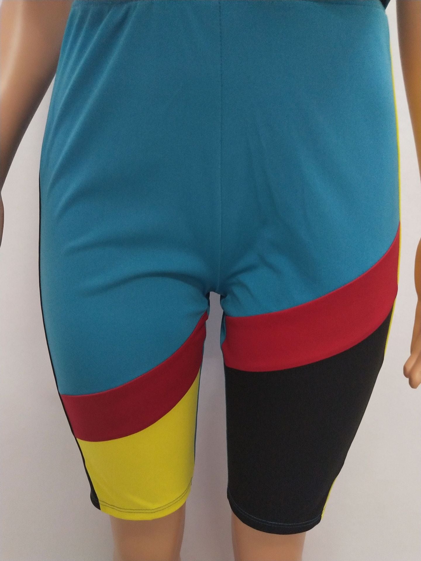 Fashion Contrast Color Casual Short Sleeve Knee-Length Two Piece Shorts Set 20