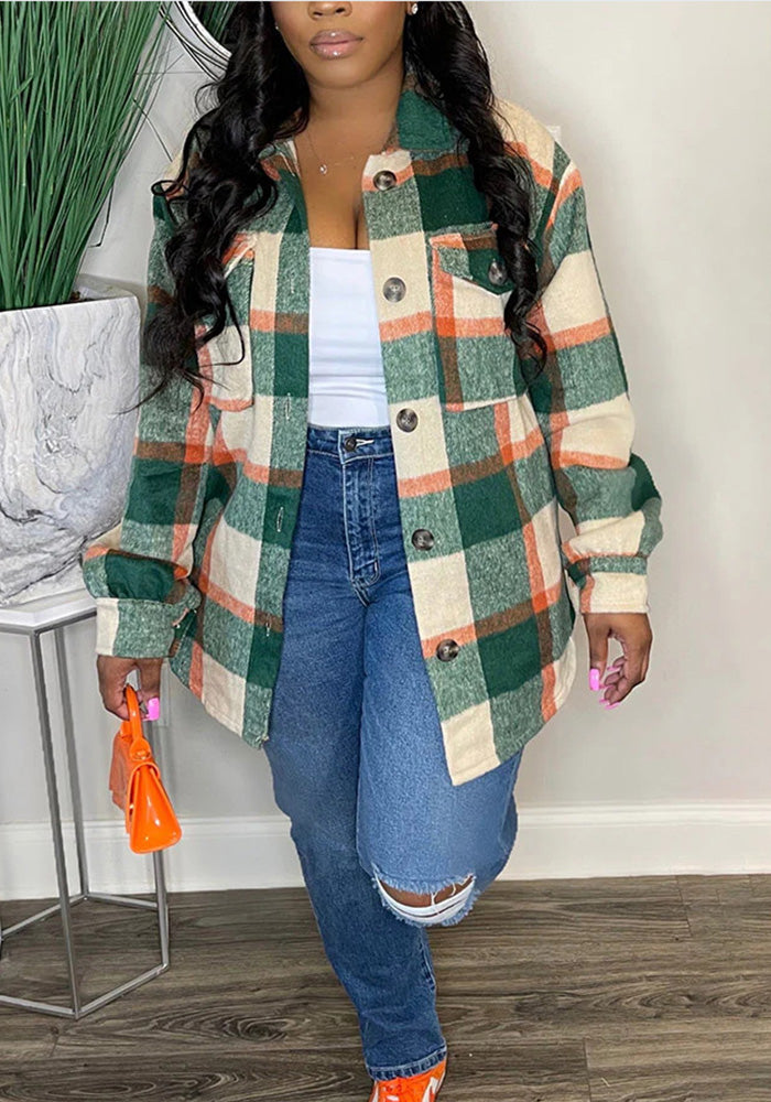 Women Autumn/Winter Plaid Shirt Jacket