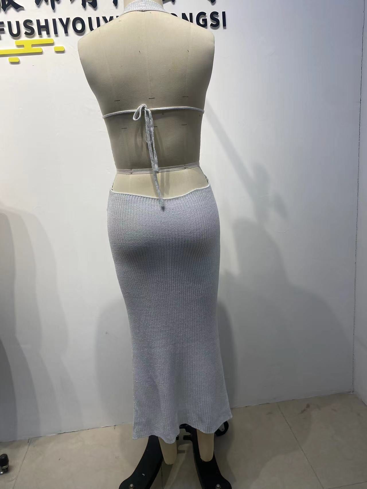 Sheer Halter Neck Knitted  Beach Holiday Dress 20