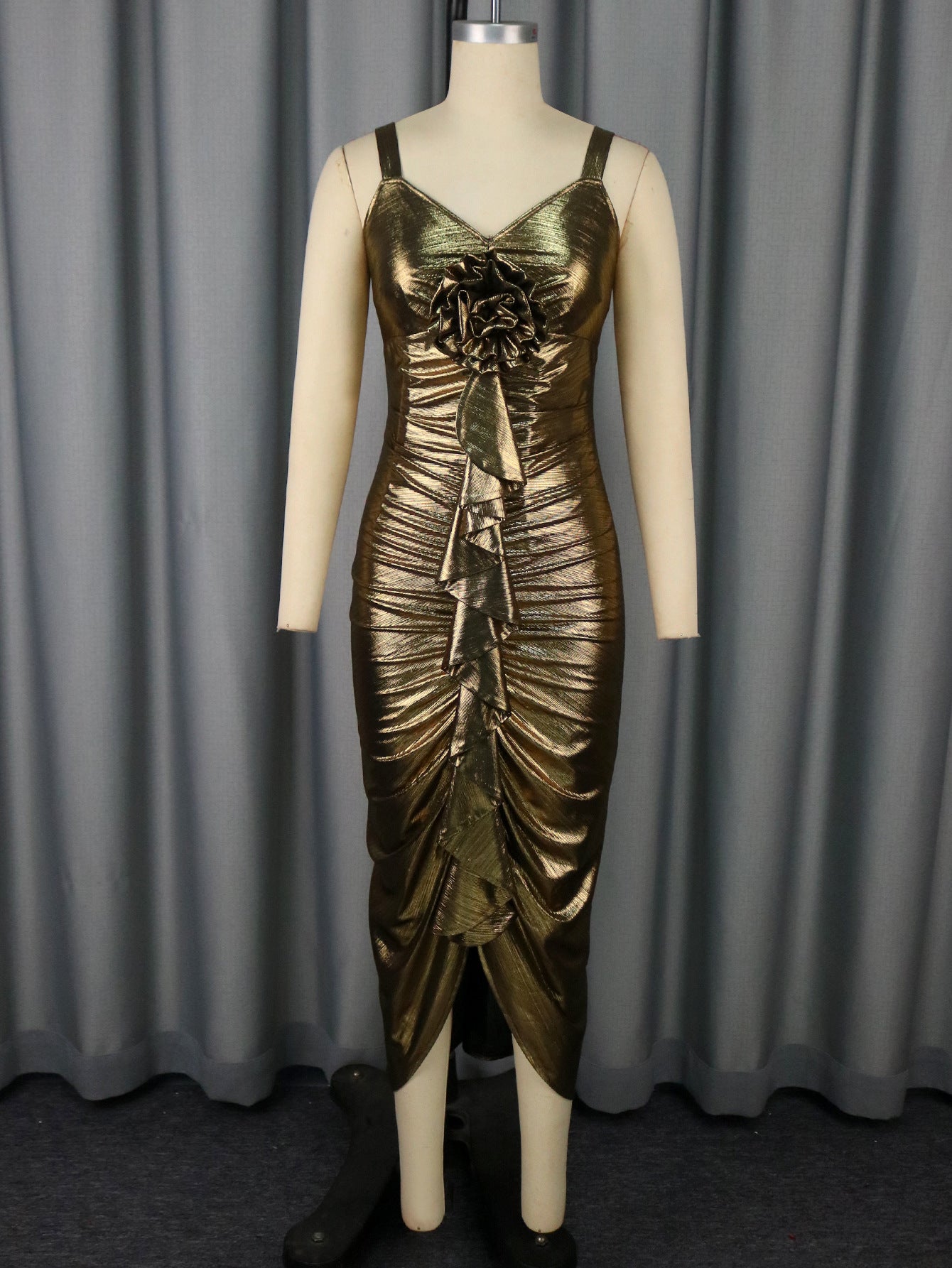 Summer Strapless Gold Party Dress Low-Back Sexy Chic Bodycon Dress 7