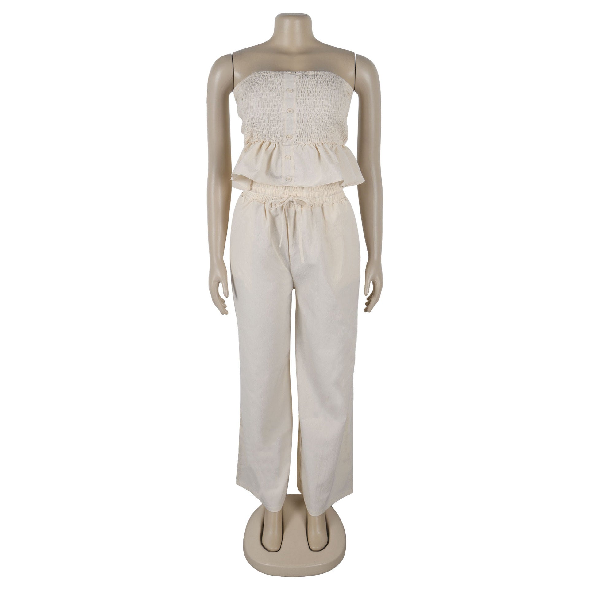 Sexy solid color strapless two piece pants set 8