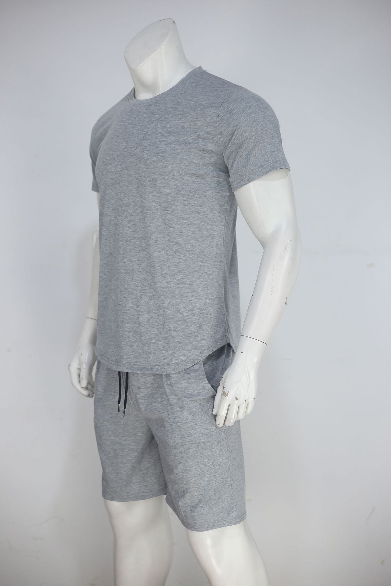 Summer Men'S Solid Color Short-Sleeved T-Shirt Shorts Sports Two Piece Suit 46