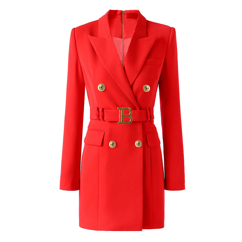 Spring Autumn Fashion Solid Color Slim Belt Long Sleeve Slim Chic Career Suit Dress 28