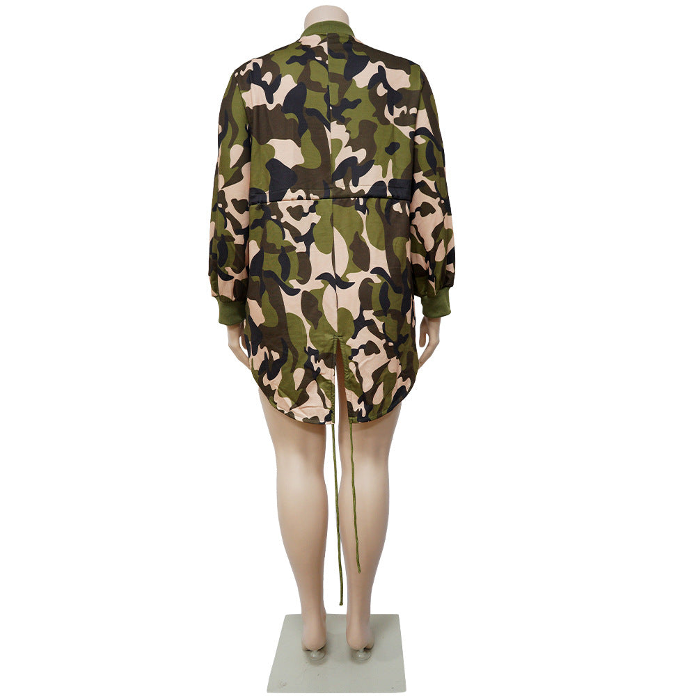 Women's Camouflage Print Lace-Up Slim Fit Casual Fashion Plus Size Dress 8