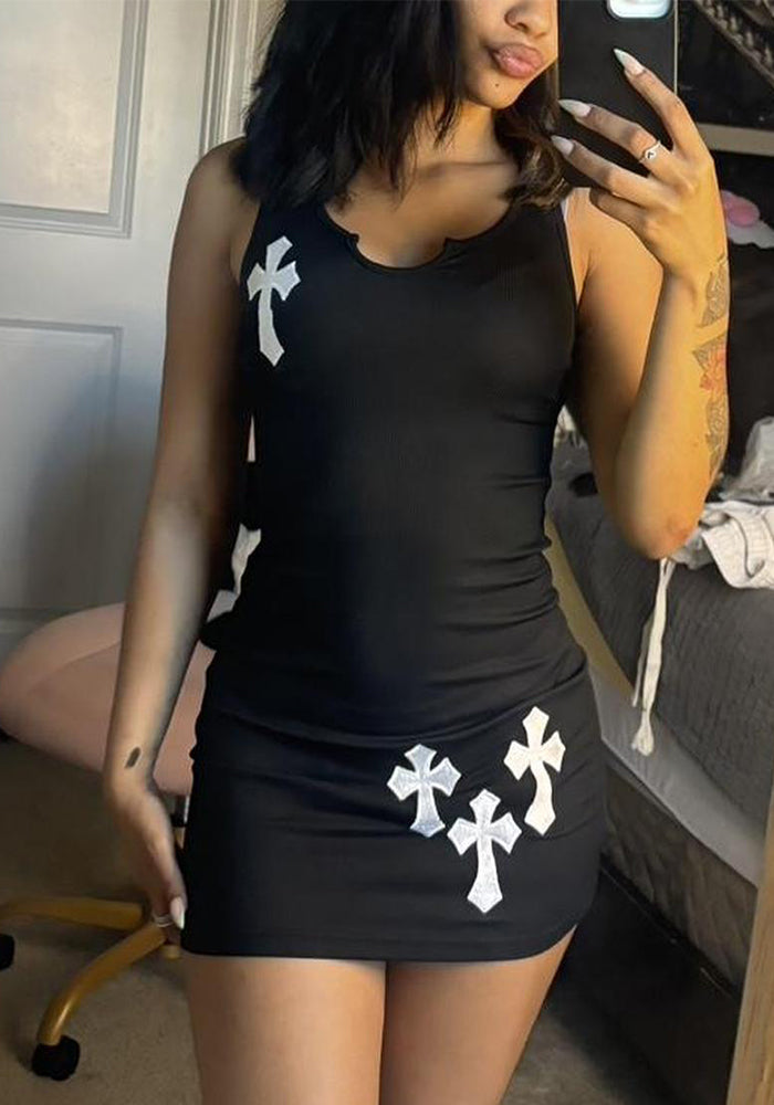 Women's Summer Sexy Straps Applique Round Neck Bodycon Dresses