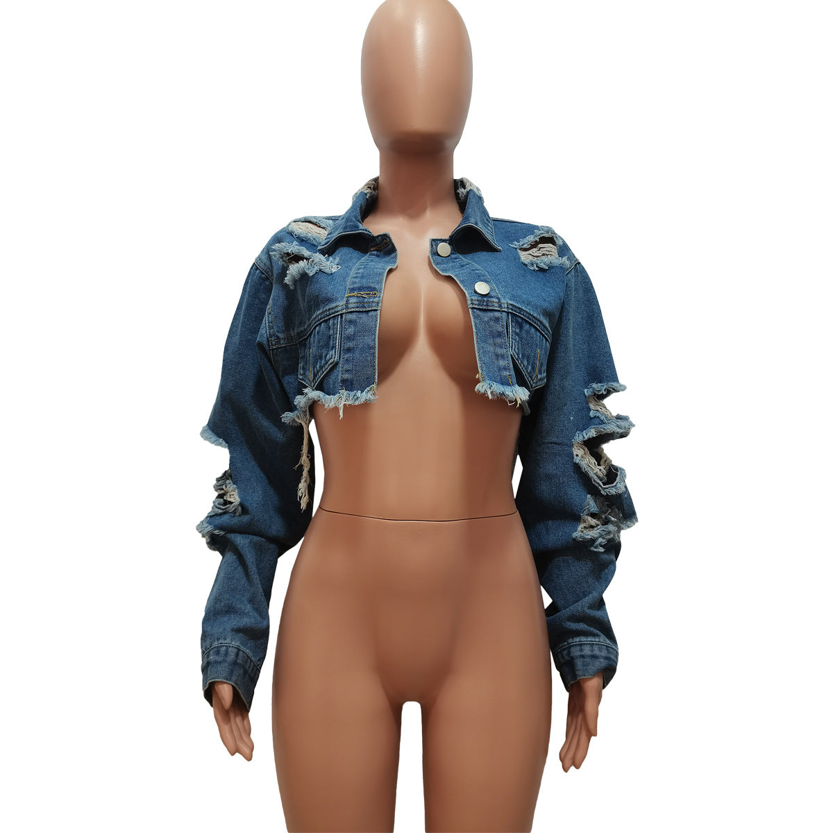 Women Irregular Denim Ripped Wash Casual Jacket 9