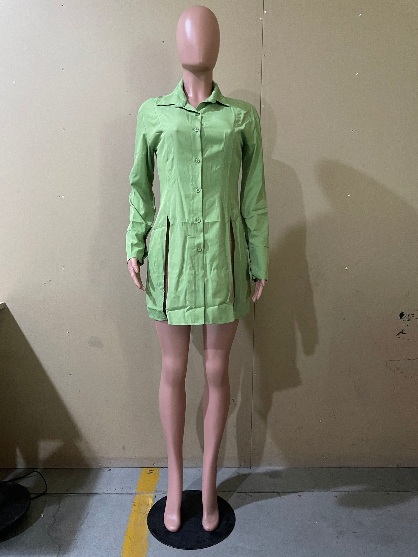 Women Spring Fashion Slit Turndown Collar Shirt 13