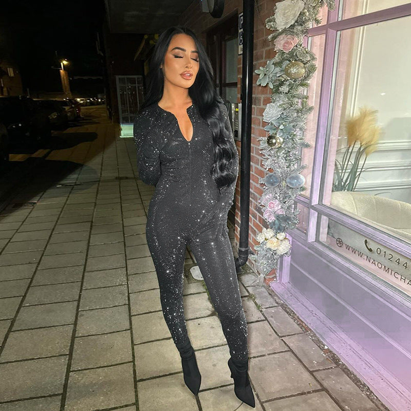 Women Fall Long Sleeve Black Jumpsuit 4