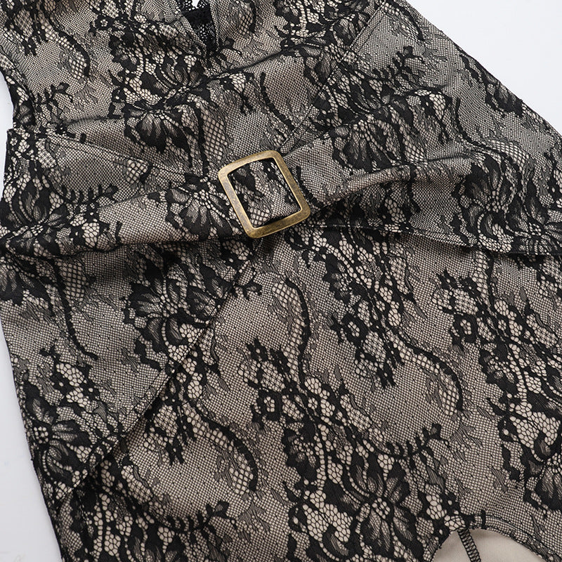 Women sexy lace halter neck slit dress 6