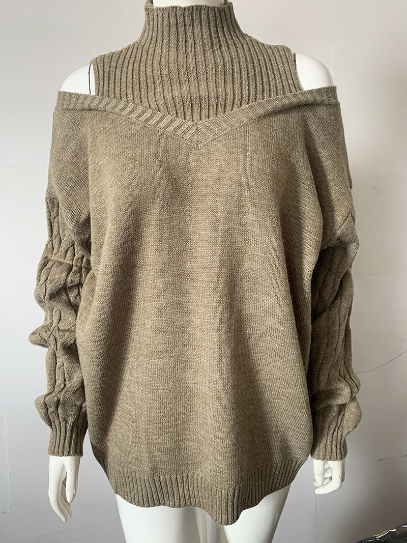 Women off-shoulder turtleneck loose sweater 15