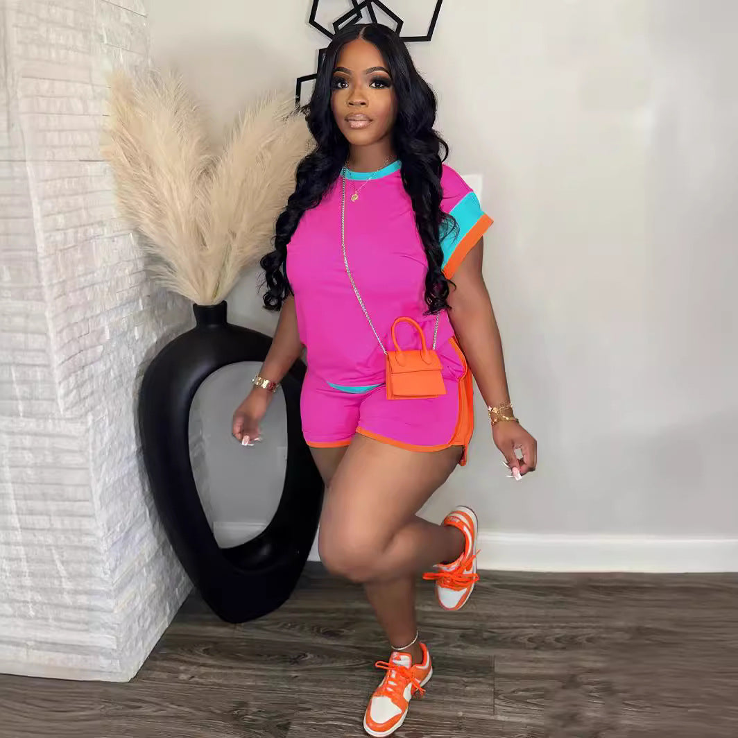 Summer Trendy Loose Round Neck Casual Two-Piece Shorts Set 7