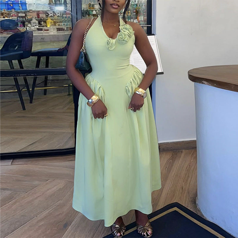 Women Summer Halter Neck V-Neck Floral Dress