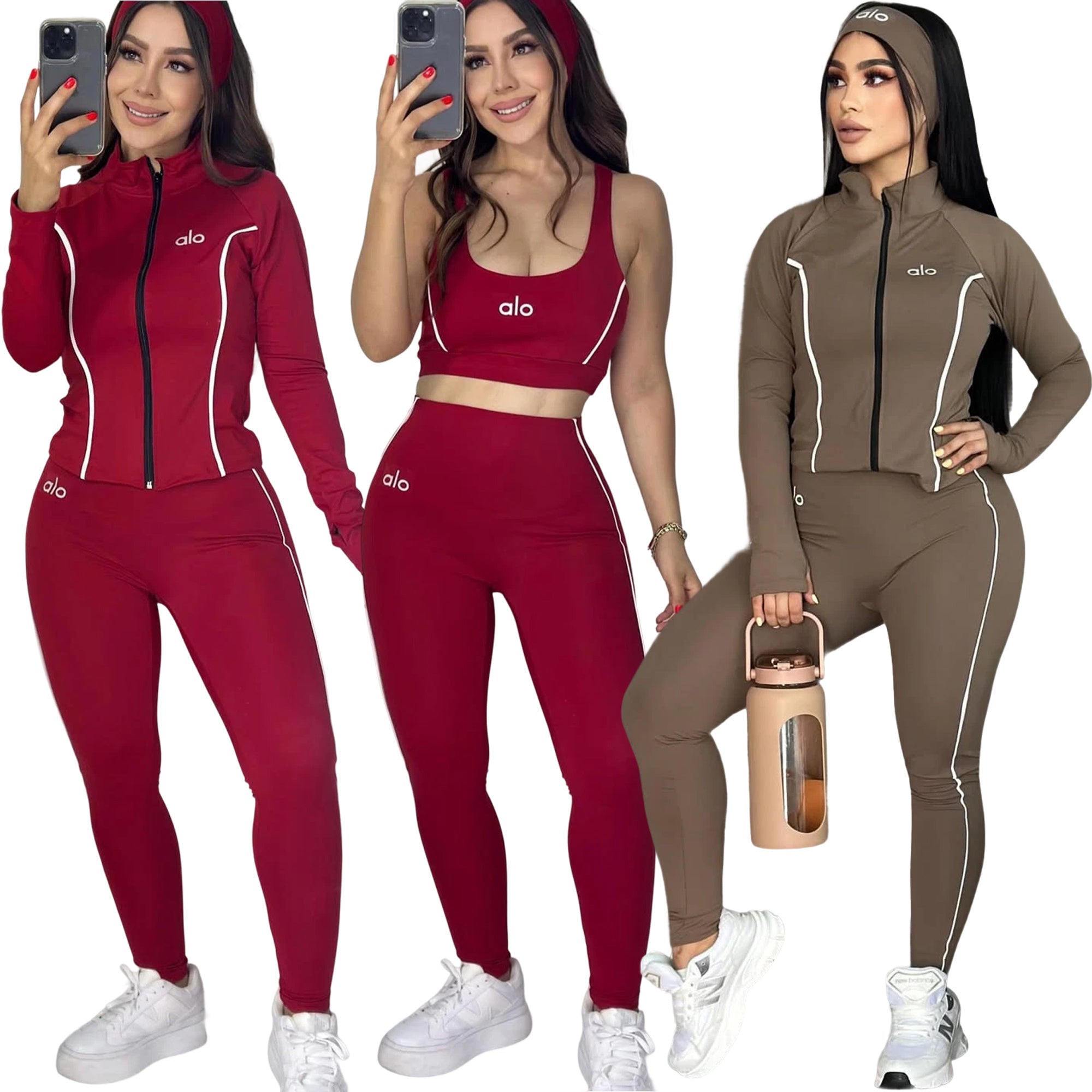 Women Contrast Color Yoga Running Wear Three-Piece Set 9