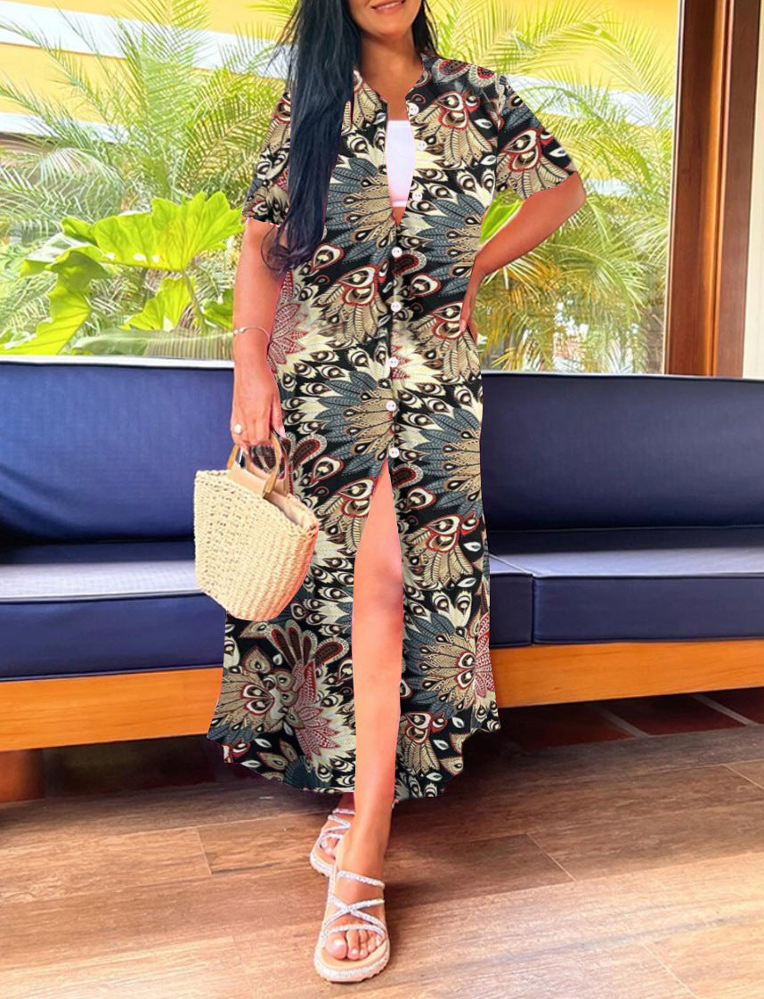 Women Summer Short Sleeve Striped Print Dress 6