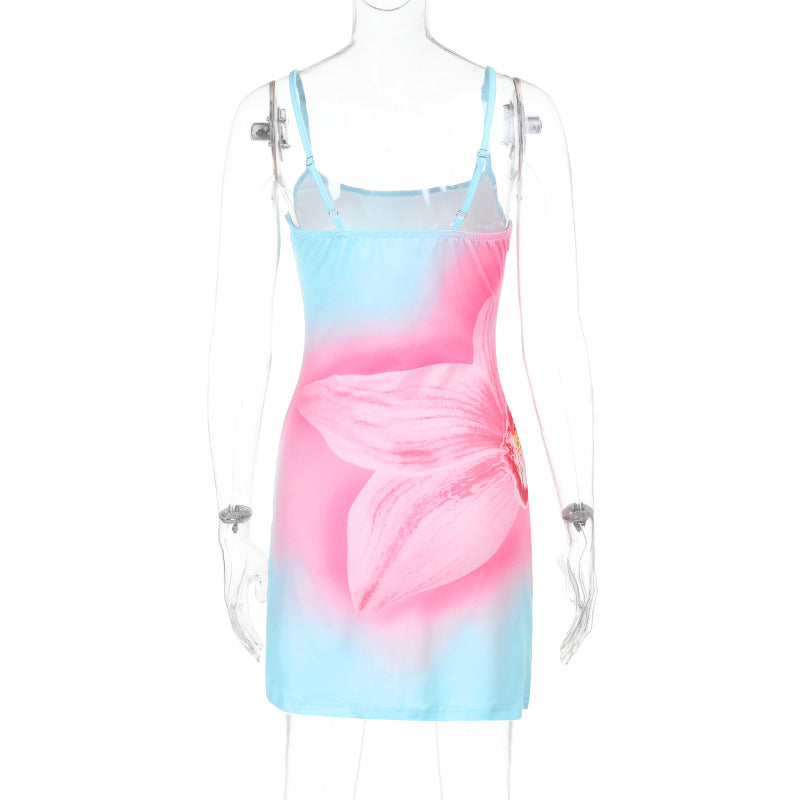 Women Summer Printed Square Neck Strap Bodycon Dress 8