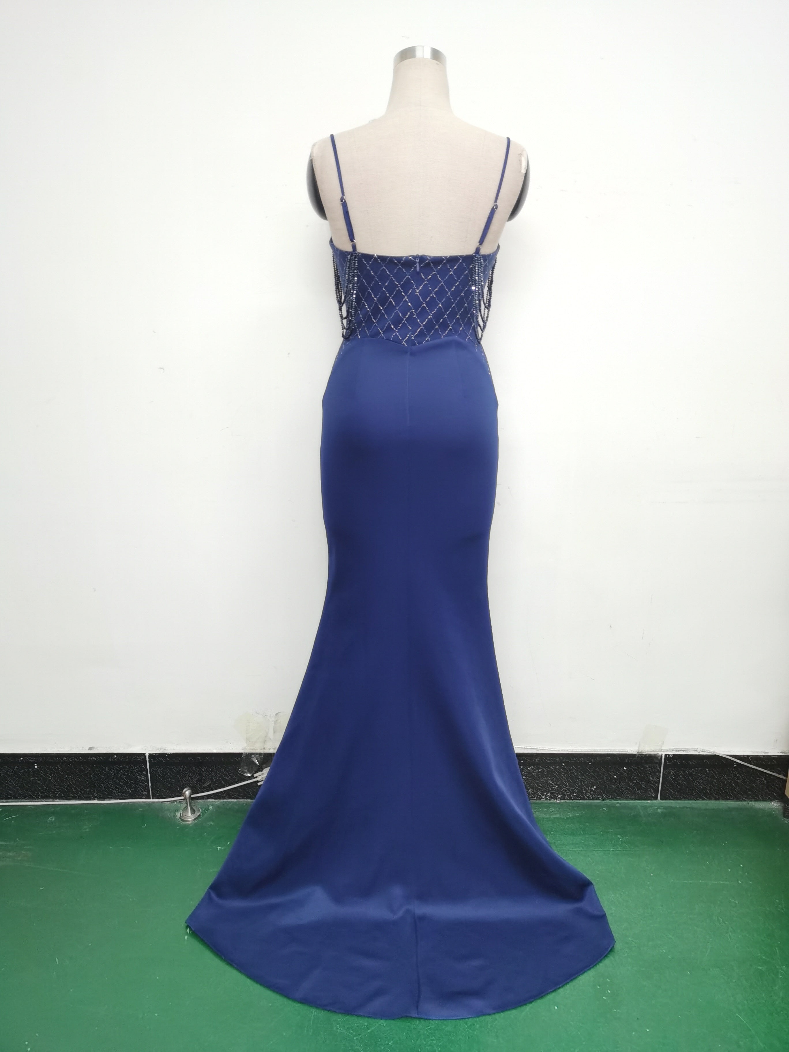 Women Fishbone Lace Sequin Wedding Fishtail Evening Dress 39