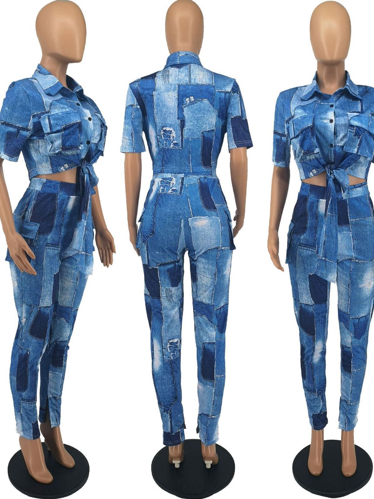 Women Fall Winter Fashion Print Cargo Style Casual Two-Piece Pants Set 5