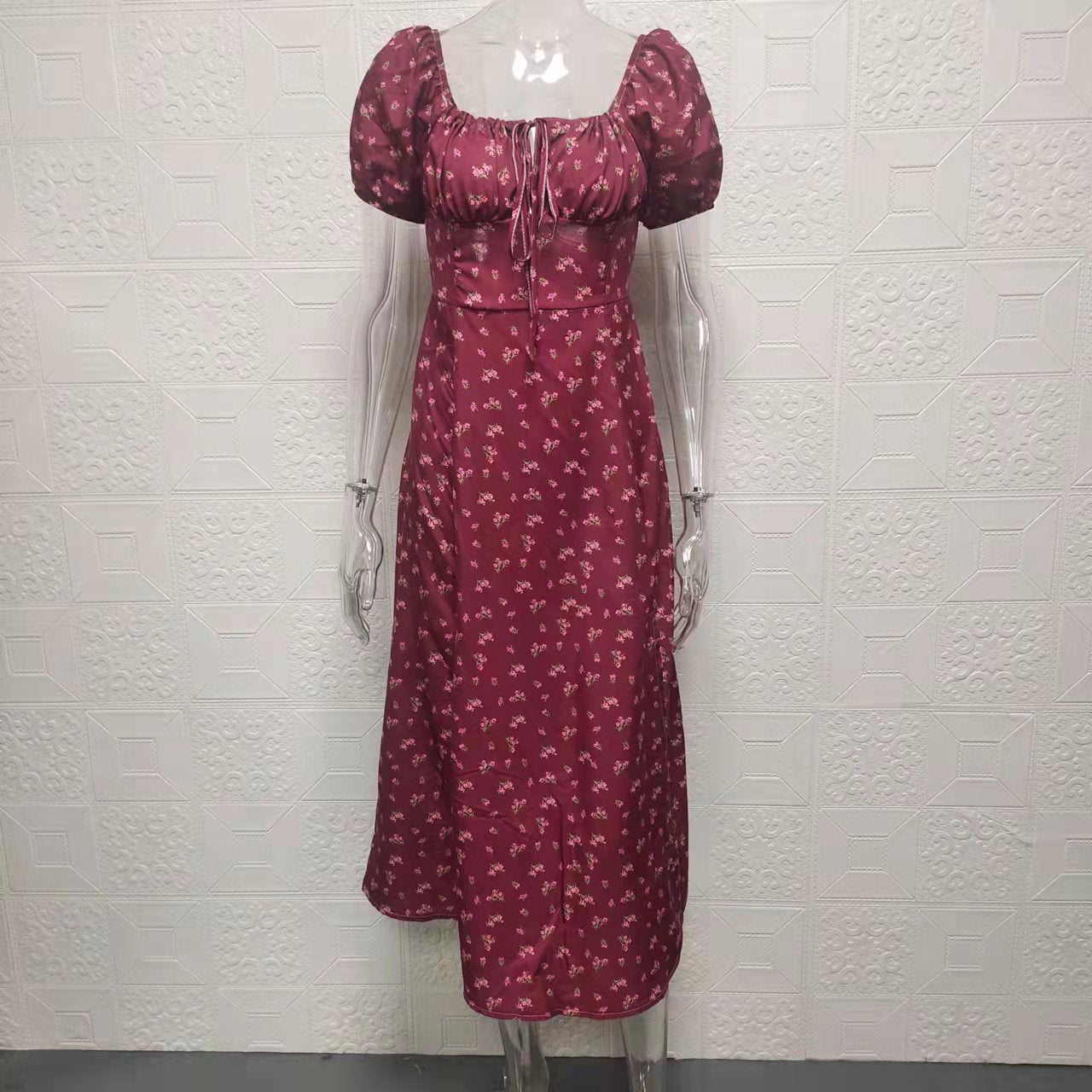 Square Neck Long Floral Summer Dress 29