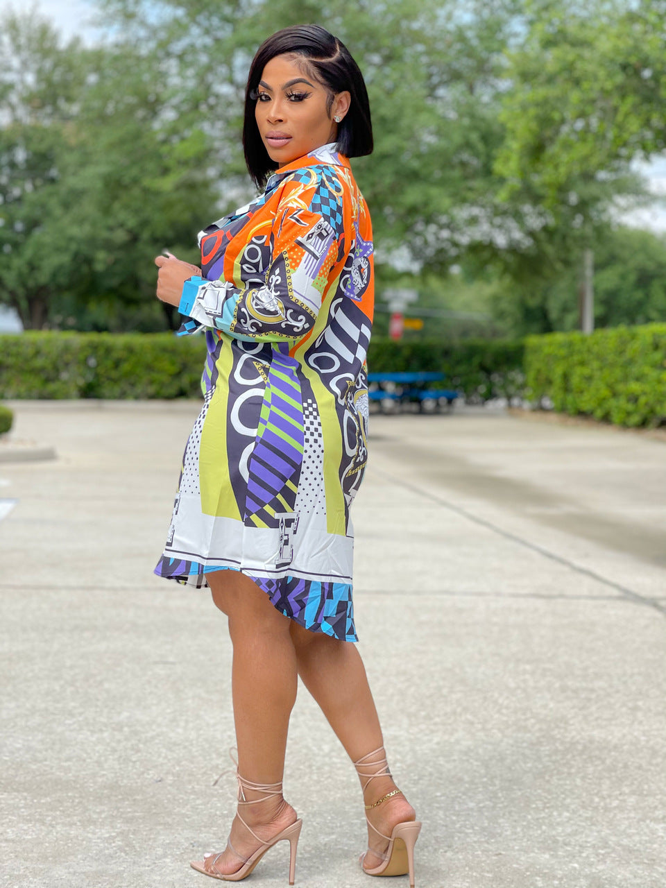 Casual Fashion Print Multicolor Women'S Shirt Dress 5